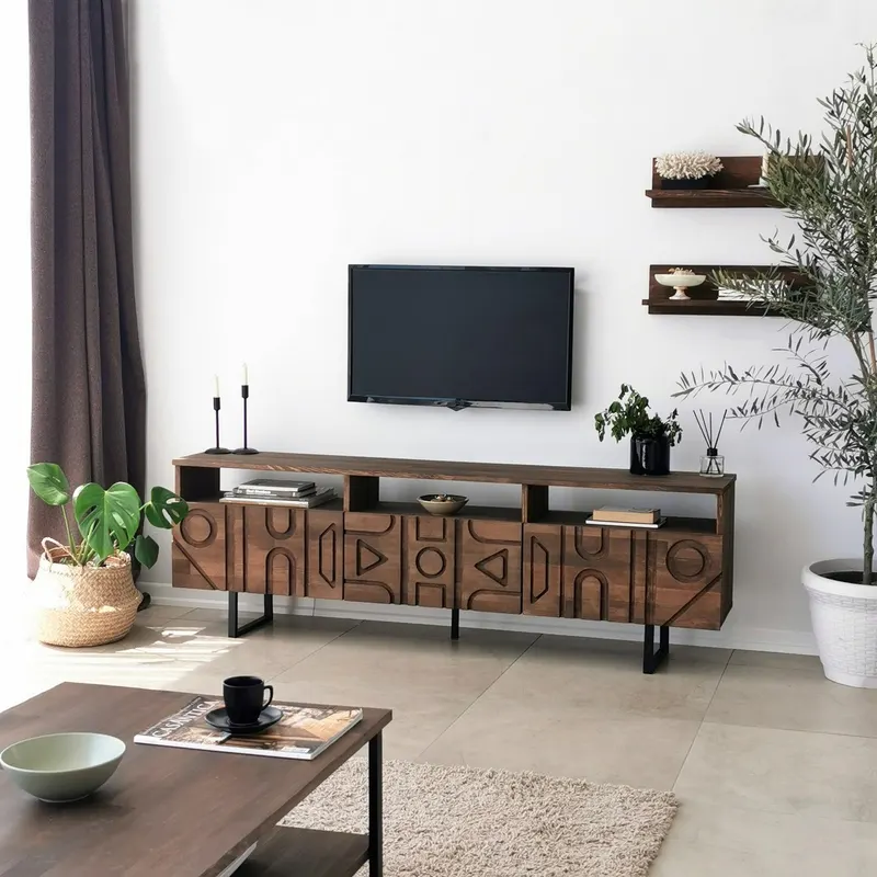 Comoda TV Aristo - Walnut, Nuc, 3 piese - Nuc
