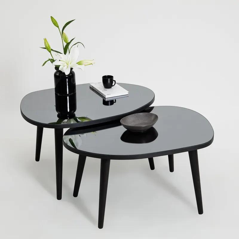 Set Masuta de Cafea Gusto 2 bucati cu Sticla Securizata, 75 x 38 x 55 cm - Gri