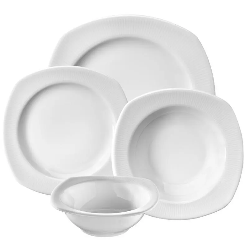 Serviciu de masa, 24 piese, Portelan, Alb - Alb