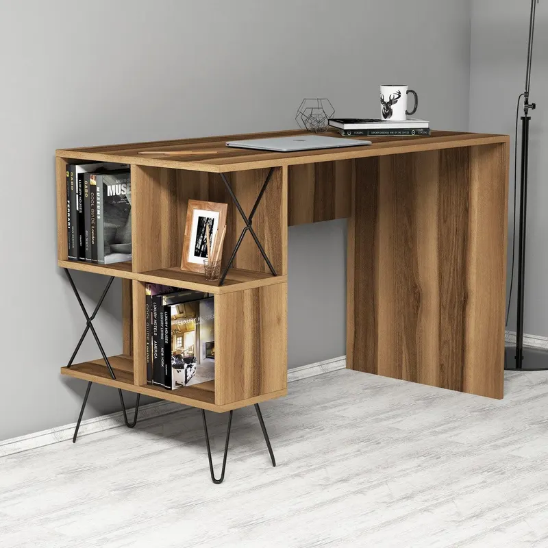 Birou Extra cu rafturi,  120 x 79 x 60 cm - Nuc