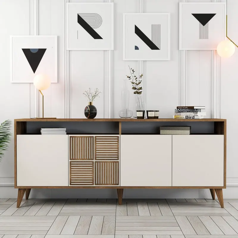 Consolă Milan Console, Nuc, 35x79x180 cm - Crem