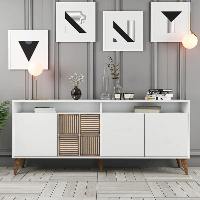 Consolă Milan Console, Nuc, 35x79x180 cm - Alb