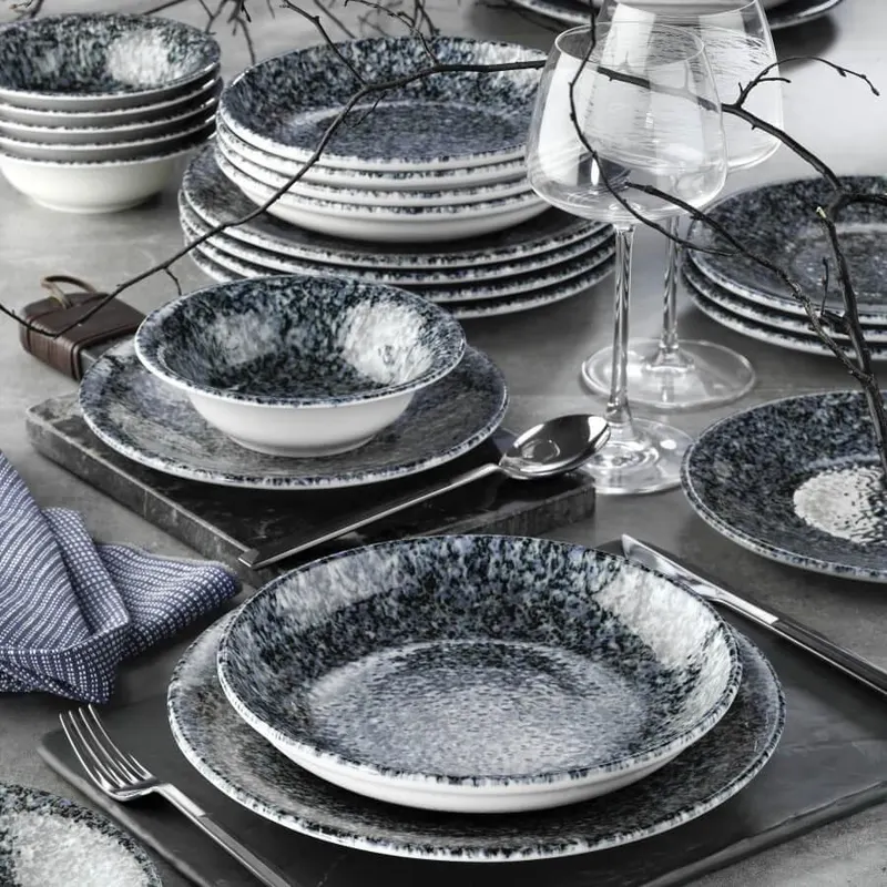 Serviciu de masa, 24 piese,  Portelan, Negru - Negru
