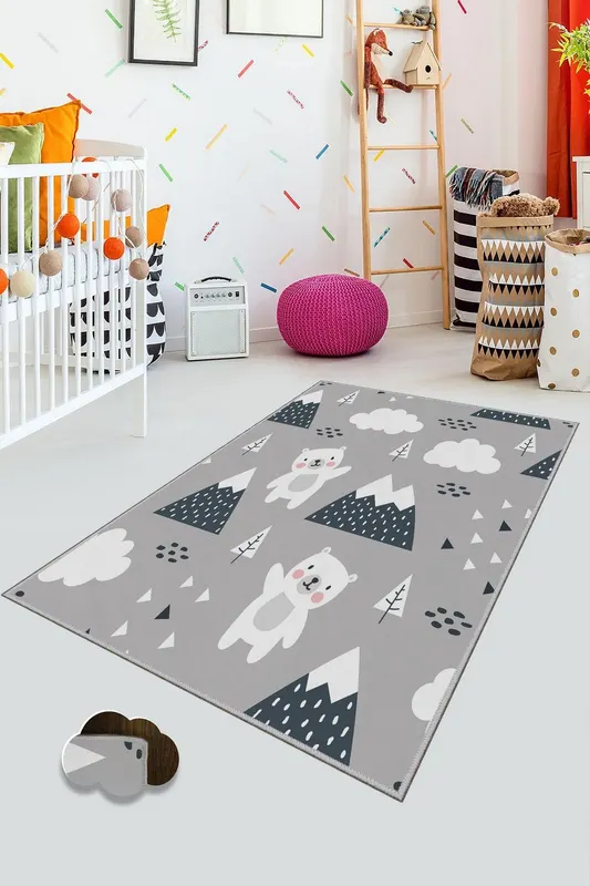 Covor de Copii Cute Panda, Alb - Negru, 80x120 cm - Multicolor / 80 x 120