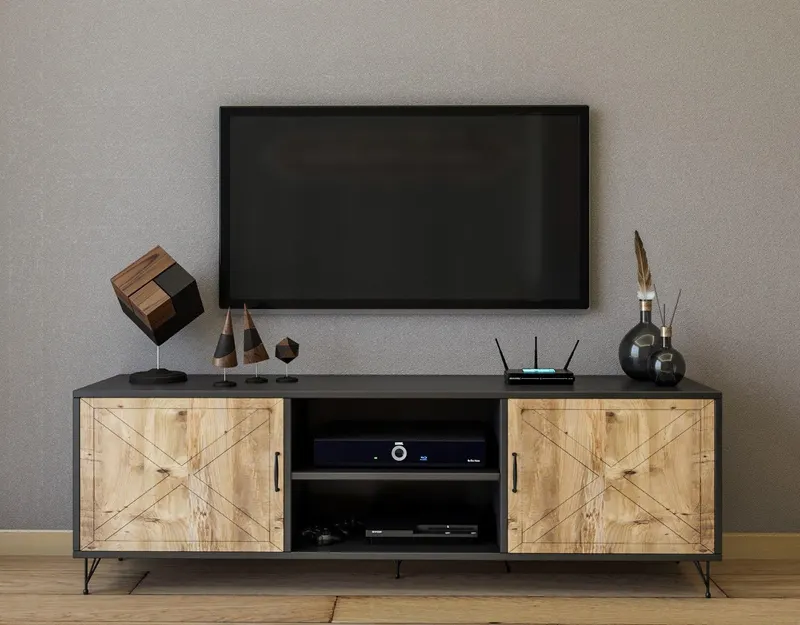 Comoda  TV Venus cu 2 usi, Gri, 160 x 56 x 40 cm - Gri