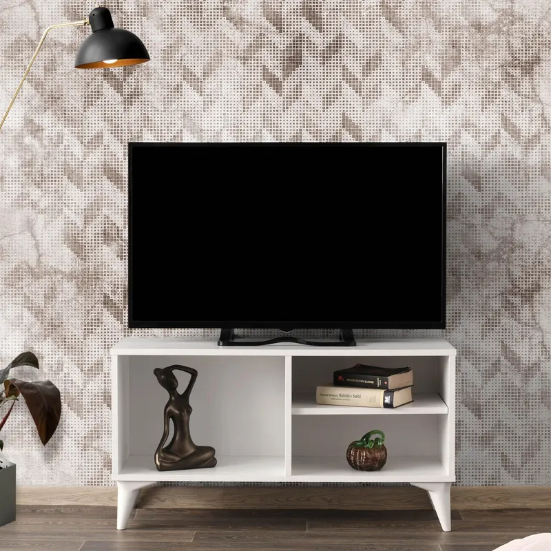Comoda TV Zisino, Alb - Crem - Nuc - Gri (diverse dimensiuni) - Alb