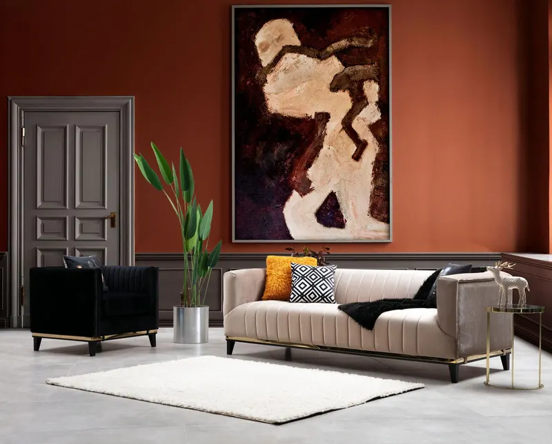 Canapea Fixa cu 3 Locuri Lux Willy, 222 x 75 x 89 cm - Bej