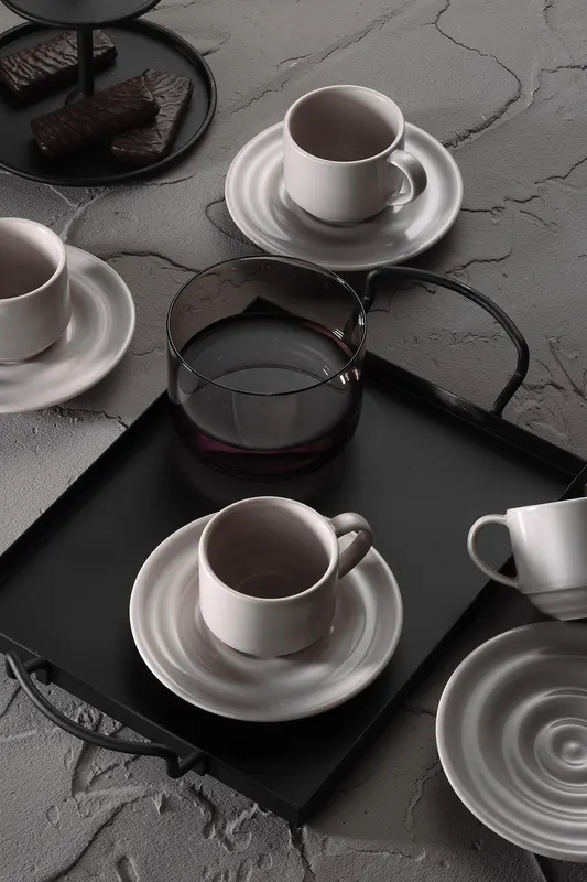 Set cești de cafea, Bej, 12x12x2 cm - Bej