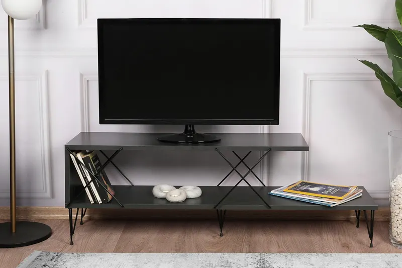 COMODA TV Street, Galben - Gri - Alb - Maro, 120 x 40 x 30 cm - Gri