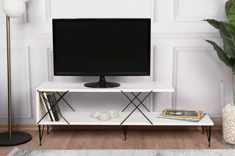 COMODA TV Street, Galben - Gri - Alb - Maro, 120 x 40 x 30 cm - Alb