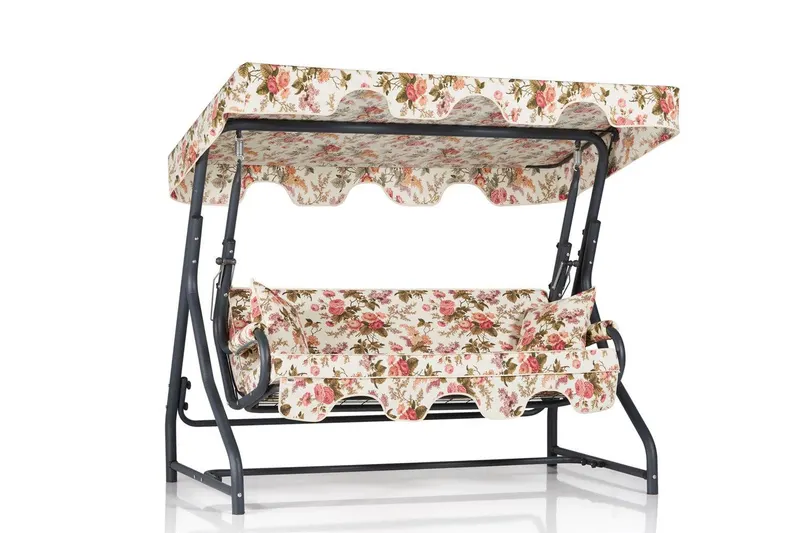 Balansoar de gradina extensibila cu 3 locuri Constanta, Bej - Roz, 160x110x50 cm - Bej