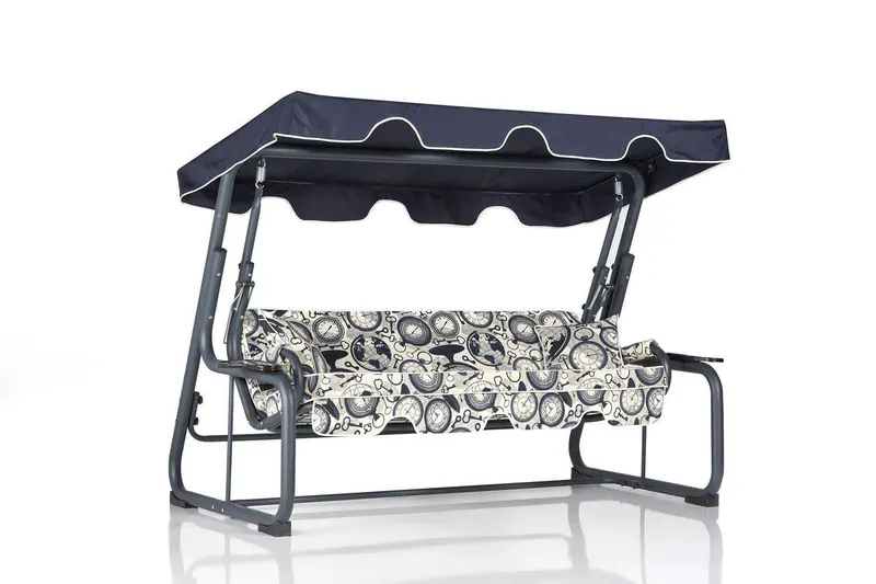 Balansoar de gradina extensibila 3 locuri cu suport pahare Braila, Albastru Alb, 190x110x50 cm - Albastru