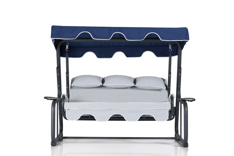 Balansoar de gradina cu 3 locuri Ates cu suport pahar, Albastru, 160x110x50 cm - Albastru