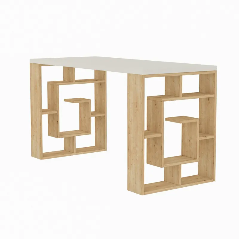 Birou Maze, cu rafturi, 140 x 75 x 60 cm - Lemn Natural