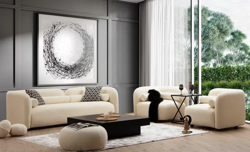 Canapea 2 locuri Bahar Hizir, Crem, 190 x 90 x 74 cm - Crem