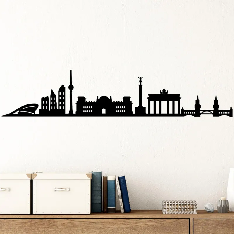 Decoratiune de perete Metal Berlin Skyline, Negru, 24x1x119 cm - Negru