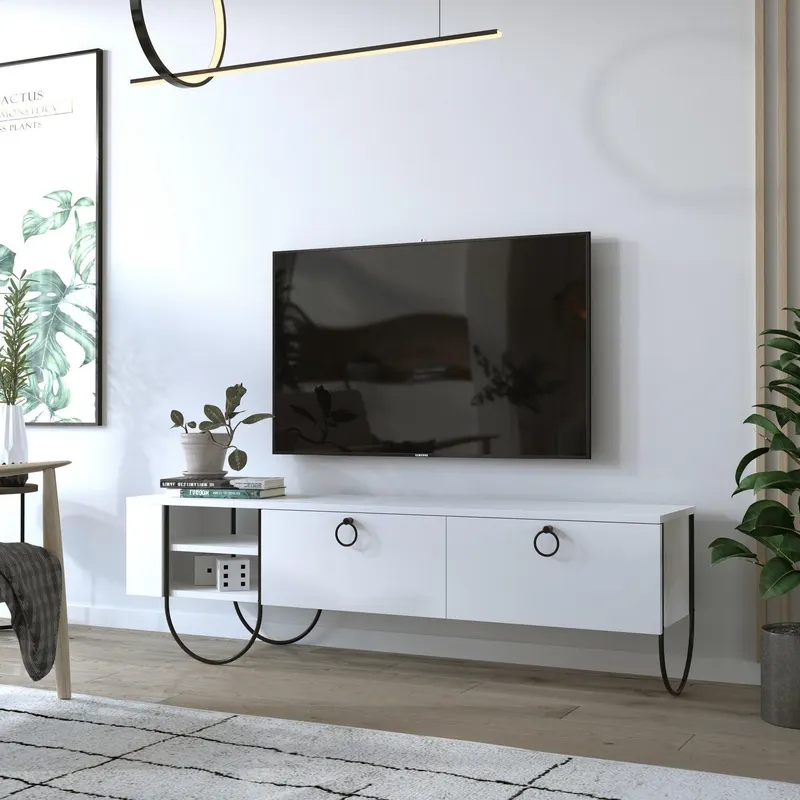 COMODA TV Norfolk Tv Stand, Alb, 36x44x150 cm - Alb