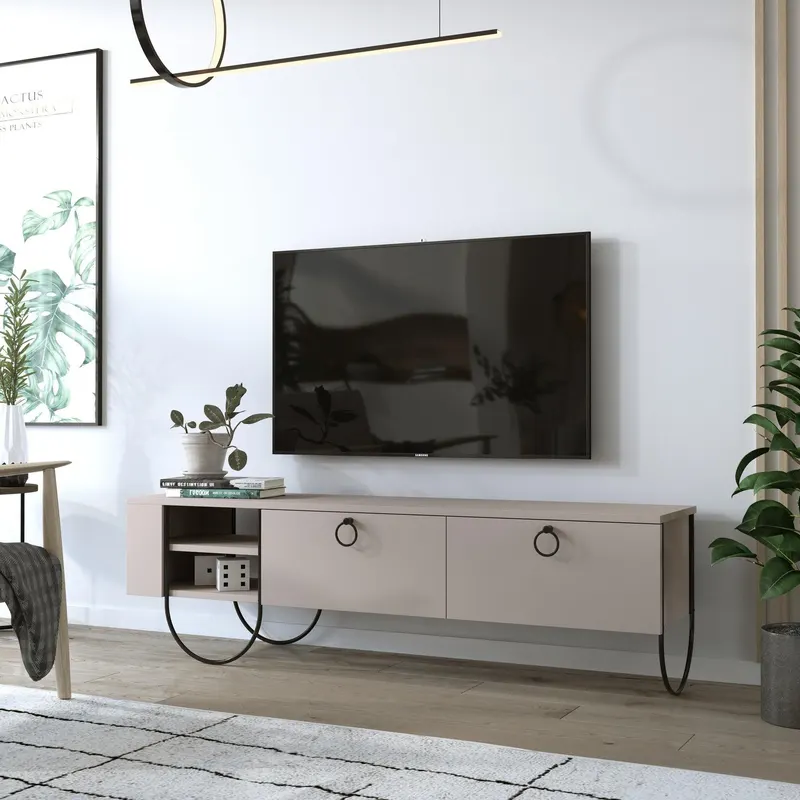COMODA TV Norfolk Tv Stand, Alb, 36x44x150 cm - Bej