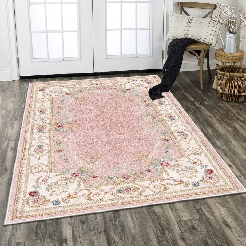 Covor de living / dormitor Anatolia, Lavabil, Antiderapant, Roz deschis, 80x150 cm - Multicolor / 80 x 150