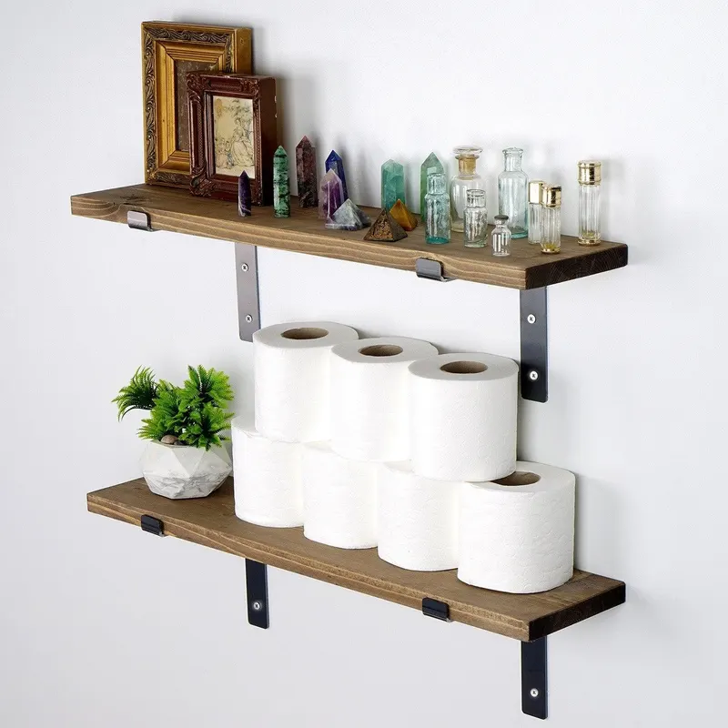 Raft decorativ de perete din Lemn Natur, Sonoma, 60 x 16 x 14 cm - Negru