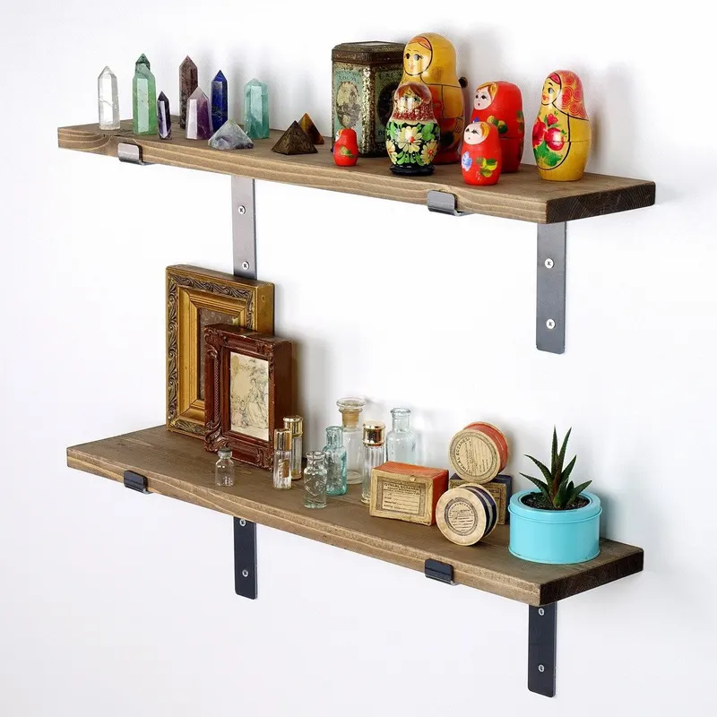 Raft decorativ de perete din lemn Kaptan, Negru, 60 x 16 x 14 cm - Negru