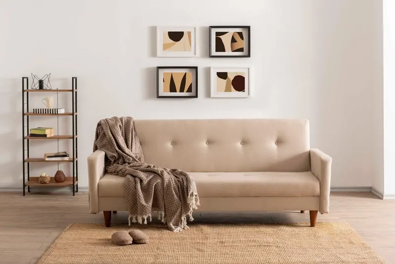 Canapea extensibilă 3 locuri Hik, Diverse culori, diverse dimensiuni - Crem