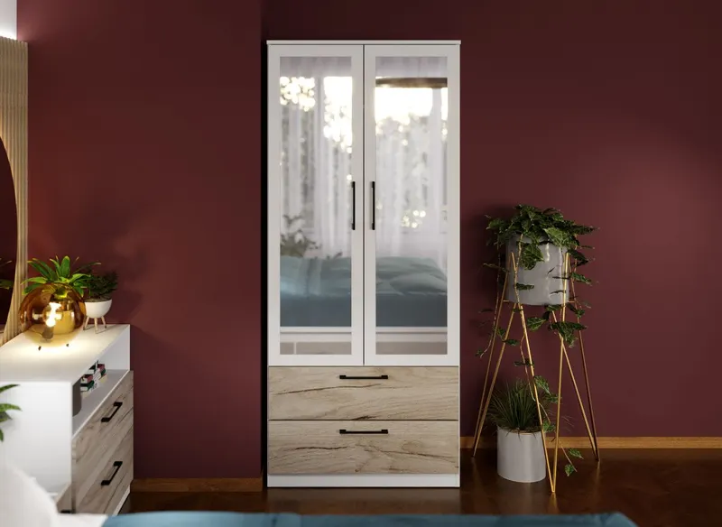 Dulap Relax Alb / Stejar k02 - C82/05 cu oglinda