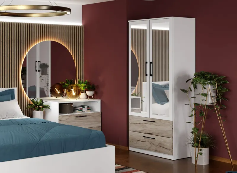 Dulap Relax Alb / Stejar k02 - C82/05 cu oglinda — imaginea 2