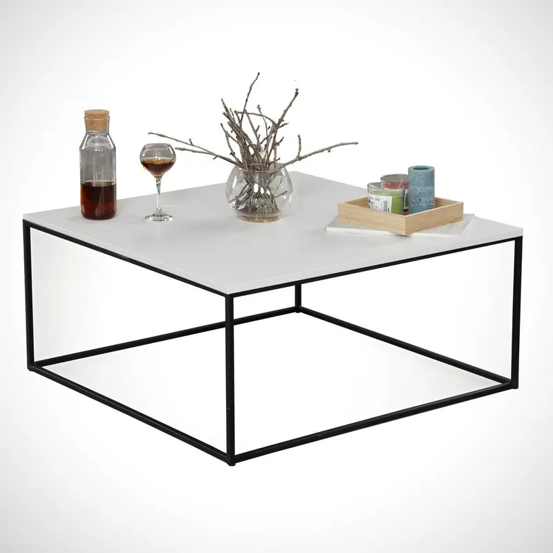 Masa de cafea Nancy Homestore, Lemn/Metal, 75 x 75 x 43 cm - Alb
