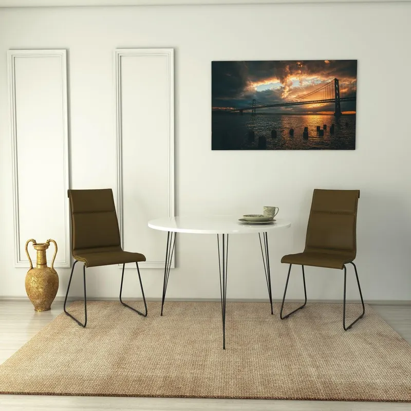 Masa Rotunda Sandalf Table Basic, Alb - Nuc - Negru, 90 x 75 x 90 cm - Alb