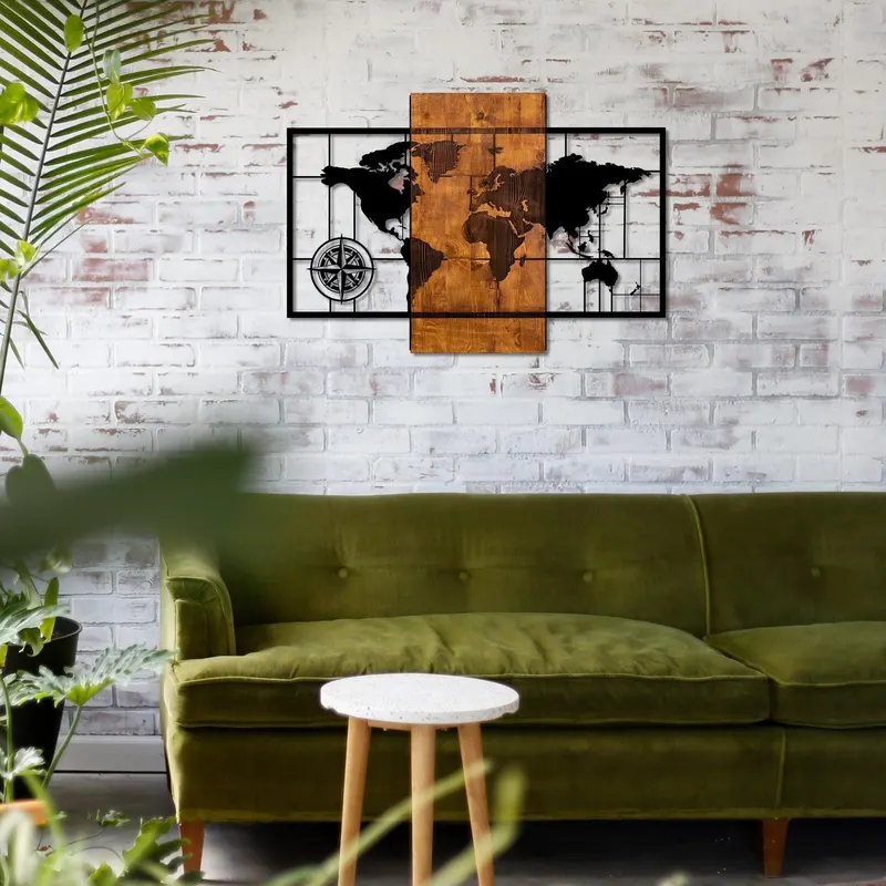 Decoratiune de perete lemn World, Nuc, 58x3x85 cm - Nuc