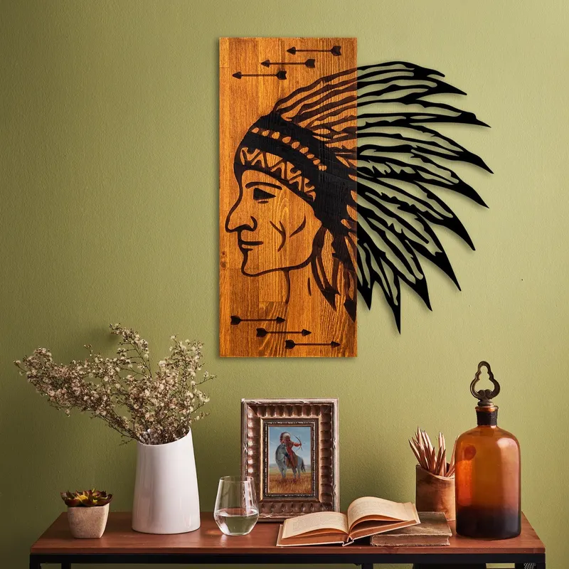 Decoratiune de perete lemn Apachi, Nuc, 50x58x3 cm - Nuc
