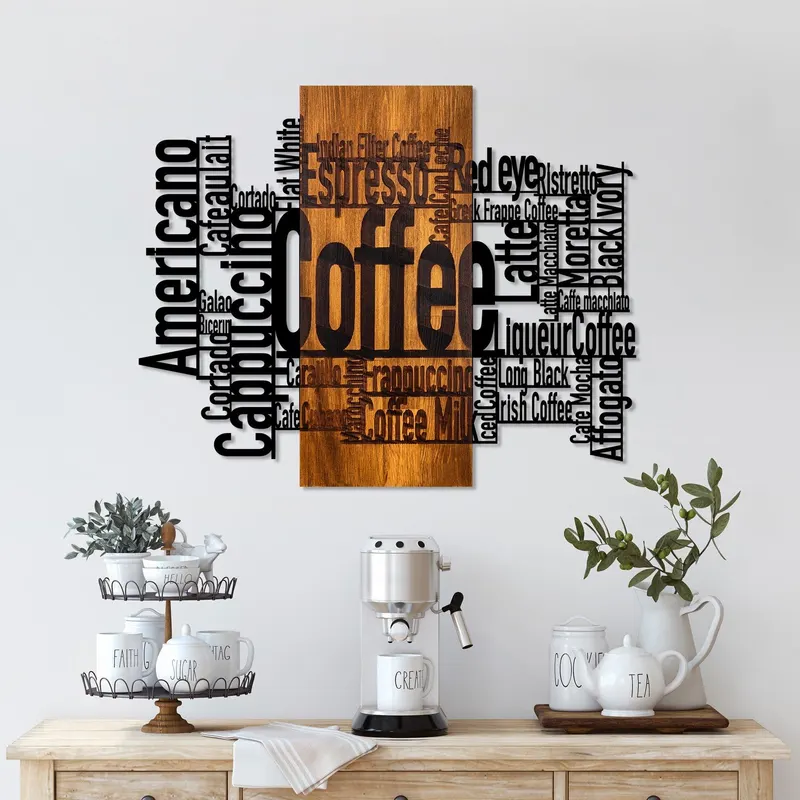 Decoratiune de perete lemn Coffee Mixed, Nuc, 72x58x3 cm - Nuc