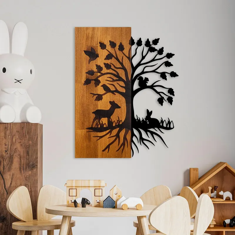 Decoratiune de perete lemn Nature, Nuc, 46x58x3 cm - Nuc