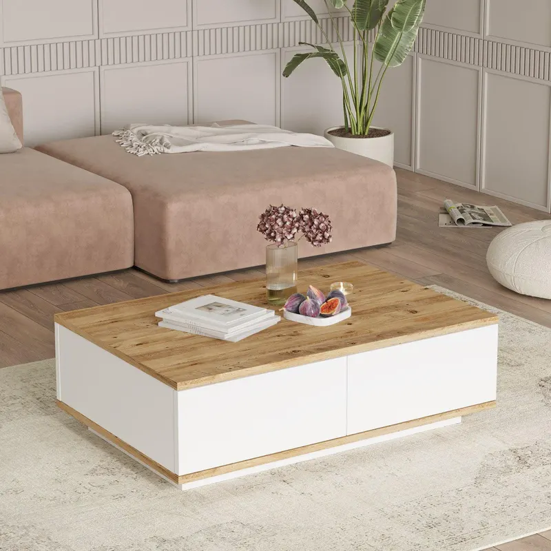 Masuta de cafea Vario Stil Venetia, Alb -  Stejar, 90 x 29 x 60 cm - Stejar