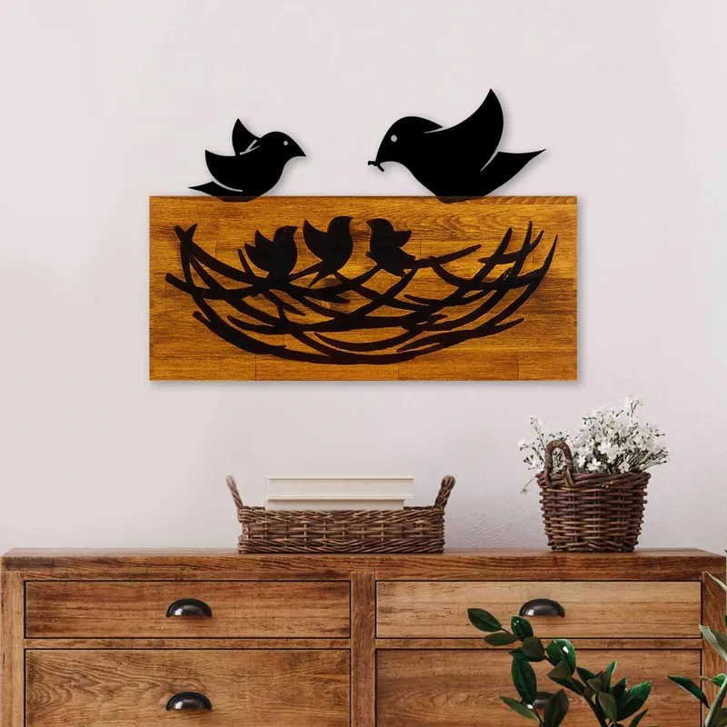 Decoratiune de perete lemn Family, Nuc, 58x40x3 cm - Nuc