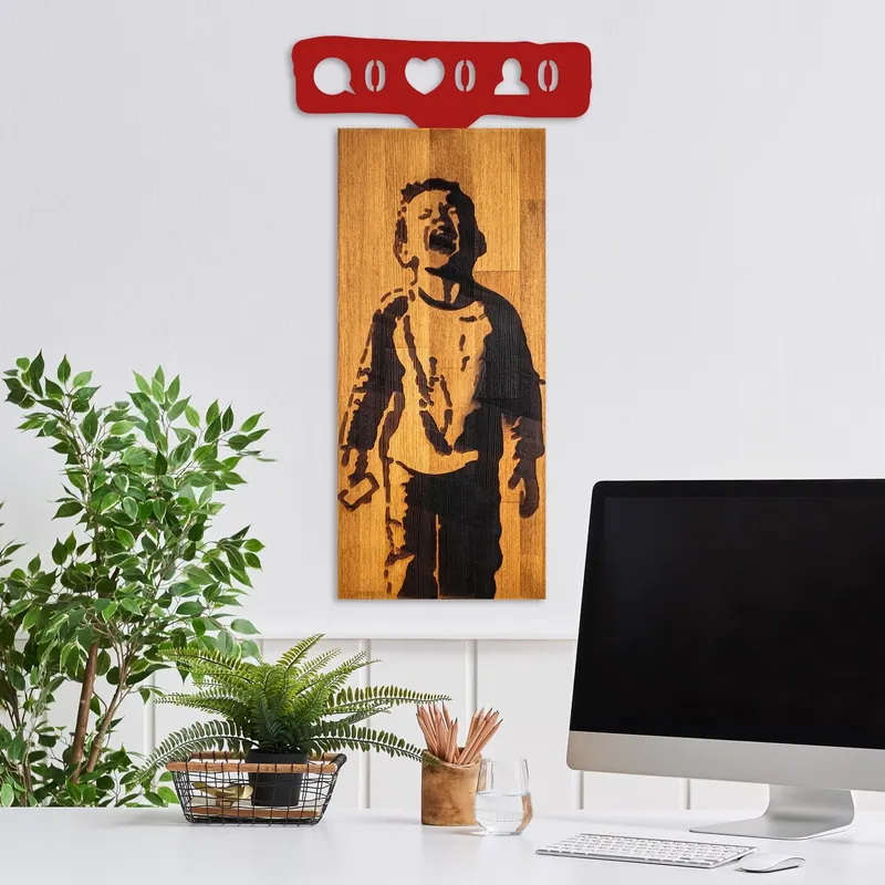 Decoratiune de perete lemn Decorative Wooden Wall Accessory Artistic 1, Nuc, 36x69x3 cm - Nuc
