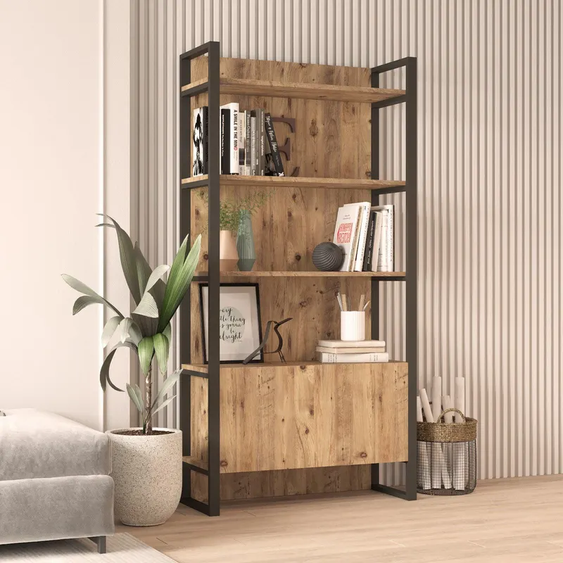 Biblioteca Kosem Sultan cadru metal, Stejar, 90 x 180 x 34 cm - Stejar