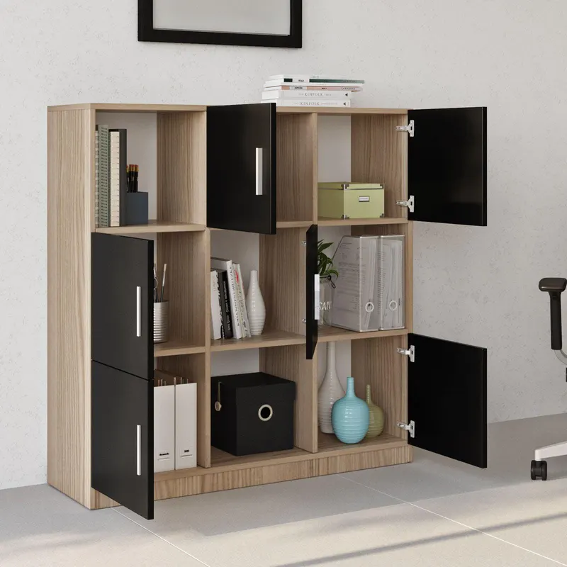Dulap Multifunctional Birou Dormitor Zappu cu 6 Usi, Alb - Negru - Gri, 120 x 122 x 38 cm - Negru