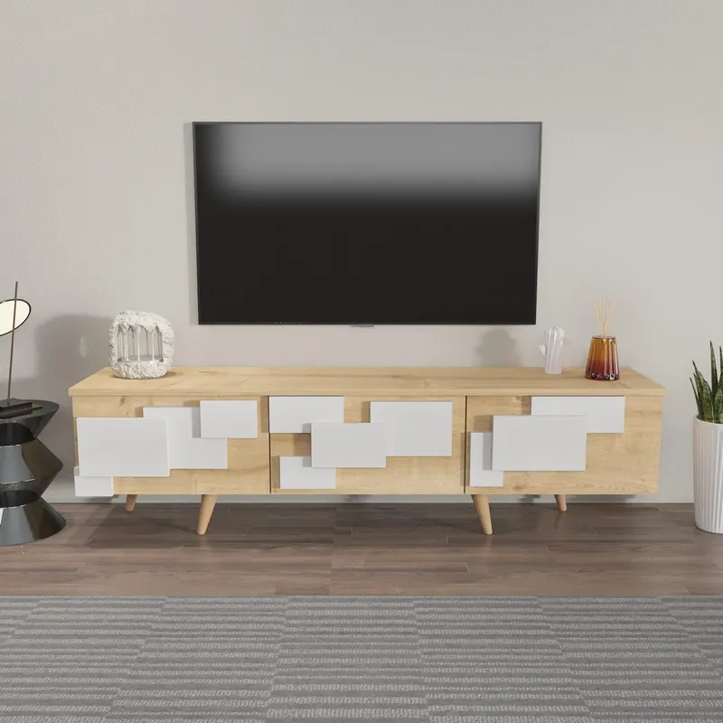 Comoda Tv Uc Boyut 3d Design cu 3 Compartimente, 160 X 45 X 35 Cm - arsiv7