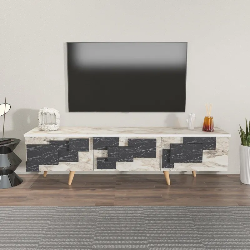 Comoda Tv Uc Boyut 3d Design cu 3 Compartimente, 160 X 45 X 35 Cm - arsiv8