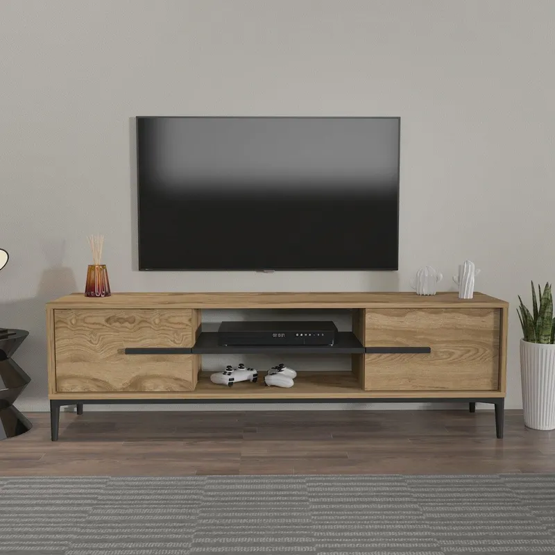 Comoda Tv Eslem cu 2 Raft si 2 Usi, 120 X 43 X 30 Cm - arsiv8