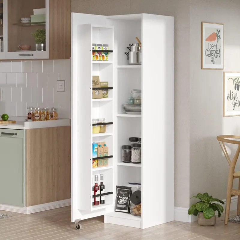 Dulap Bucatarie Elegant Gaus pentru Snackuri si Legume , Usa cu Rafturi, 41.7x44.3x176.4 cm - Alb