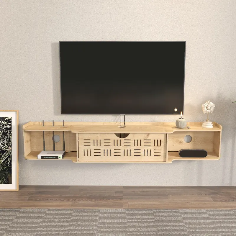 Comoda Tv Pare cu Rafturi si Usa, Stejar, 140 X 25 X 25 Cm - Stejar