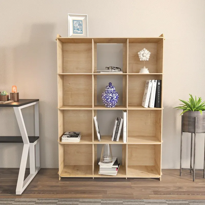 Biblioteca Zimba 4 Rafturi si 9 Compartimente, Stejar, 92 X 132 X 30 Cm - Stejar