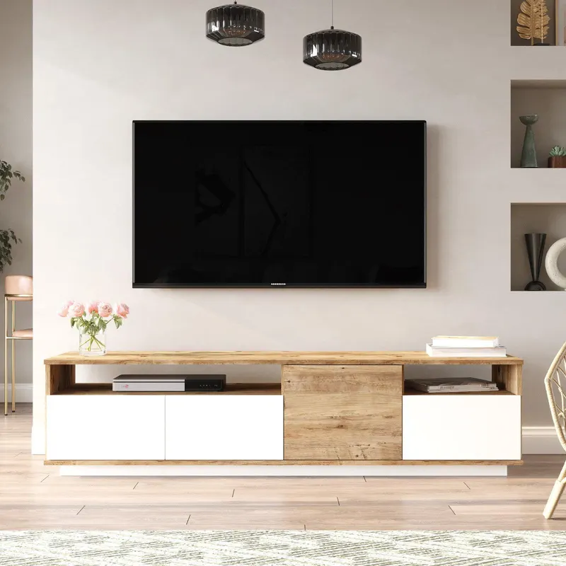 Comoda TV Zirvana 4 Compartimente si Rafturi, 180 x 45 x 45 cm - Alb