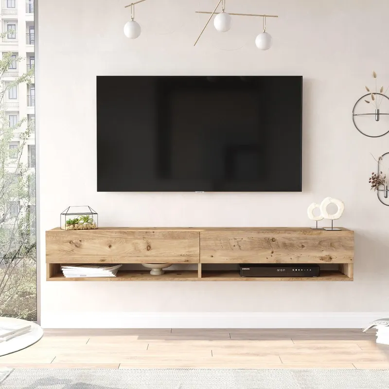Comoda TV Tivo cu 2 Compartimente si 2 Rafturi, Stejar, 180 x 30 x 32 cm - Stejar