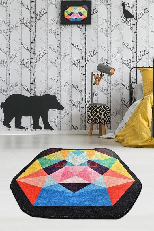 Covor de Copii Rotund Rainbow Panda, Multicolor, 140x140 cm - Multicolor / 140 x 140