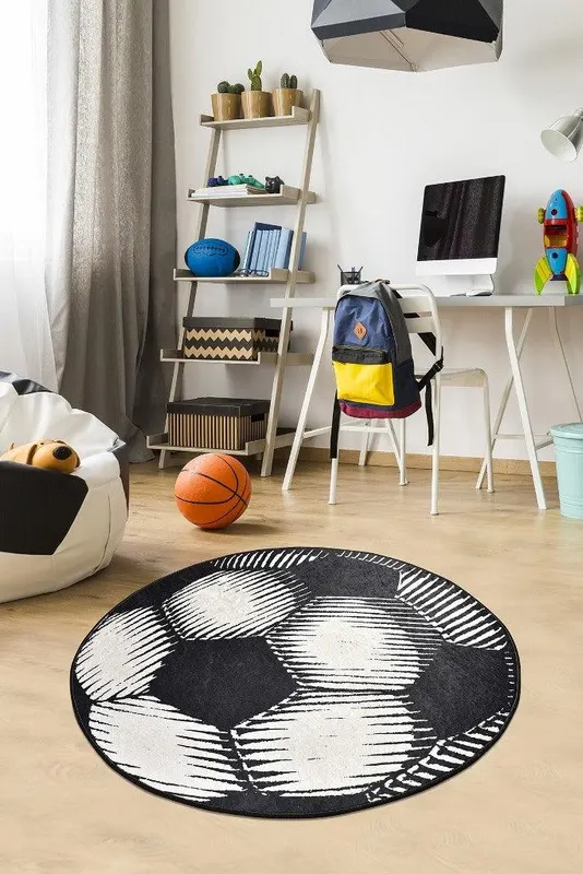 Covor de Copii Football, Alb - Negru, 200x200 cm - Multicolor / 200 x 200