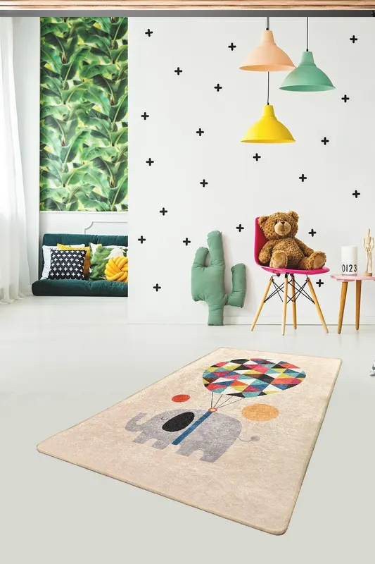 Covor de Copii Elefant Big Balloon, Multicolor, 100x160 cm - Multicolor / 100 x 160